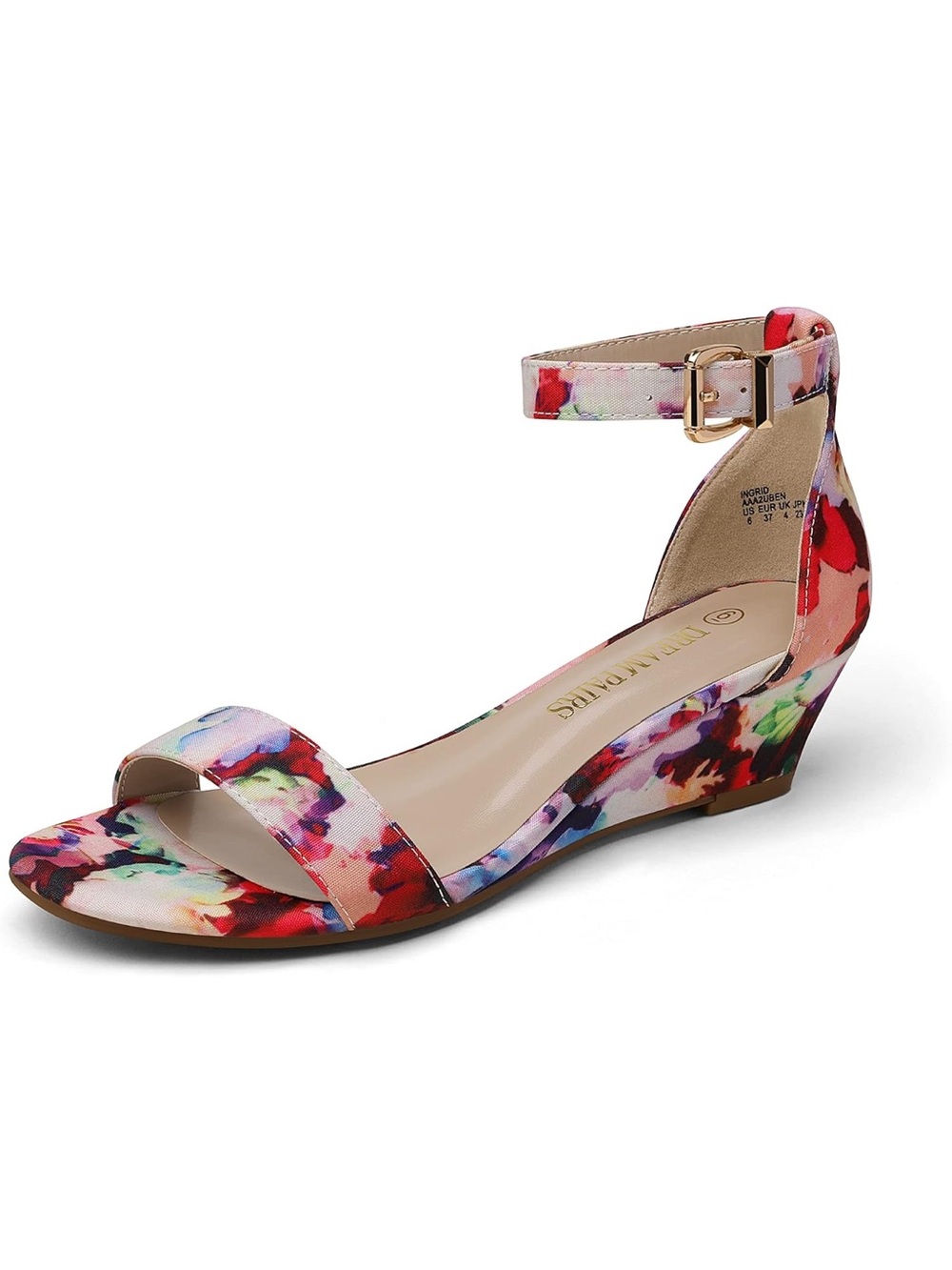Floral Print Ankle-Strap Wedge Sandal - Size 8